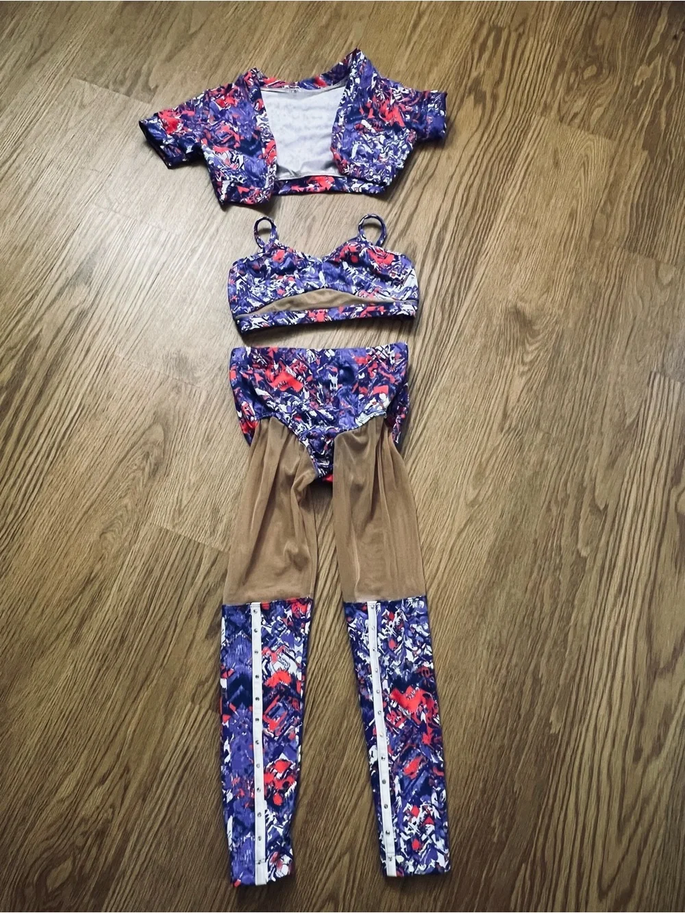 Girl’s Purple Floral Print Mesh Panel 3-piece Jumpsuit Set